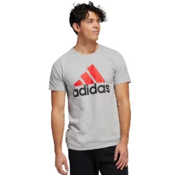 Men's adidas Classic Badge of Sport Tee -Hot Sale Adult Shop 2592871 Medium Gray Vivid Red