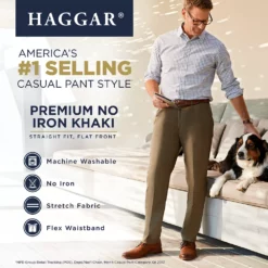 Men’s Haggar® Premium No-Iron Khaki Super Flex Waist Straight-Fit Stretch Flat-Front Pants -Hot Sale Adult Shop 2847311 ALT3