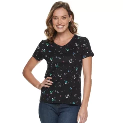 Women's Croft & Barrow® Essential V-Neck Tee -Hot Sale Adult Shop 3482291 Black Floral