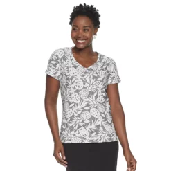 Women's Croft & Barrow® Essential V-Neck Tee -Hot Sale Adult Shop 3482291 Black Pineapple