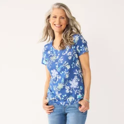 Women's Croft & Barrow® Essential V-Neck Tee -Hot Sale Adult Shop 3482291 Blue Folk Floral