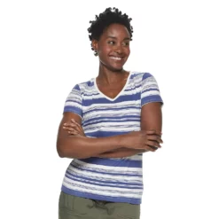 Women's Croft & Barrow® Essential V-Neck Tee -Hot Sale Adult Shop 3482291 Blue Painted Stripe