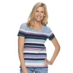 Women's Croft & Barrow® Essential V-Neck Tee -Hot Sale Adult Shop 3482291 Blue Stripe