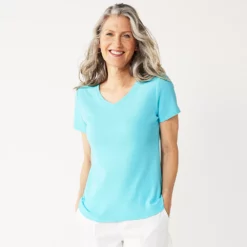 Women's Croft & Barrow® Essential V-Neck Tee -Hot Sale Adult Shop 3482291 Capri Blue