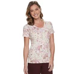 Women's Croft & Barrow® Essential V-Neck Tee -Hot Sale Adult Shop 3482291 Gray Floral