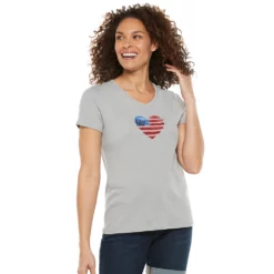 Women's Croft & Barrow® Essential V-Neck Tee -Hot Sale Adult Shop 3482291 Gray Heart Flag