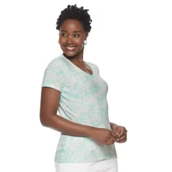 Women's Croft & Barrow® Essential V-Neck Tee -Hot Sale Adult Shop 3482291 Light Blue Pineapple