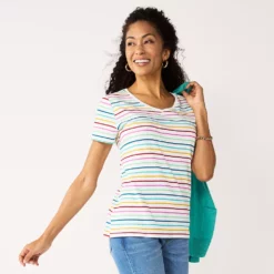 Women's Croft & Barrow® Essential V-Neck Tee -Hot Sale Adult Shop 3482291 Multi Thin Stripe