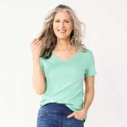 Women's Croft & Barrow® Essential V-Neck Tee -Hot Sale Adult Shop 3482291 Peacock Green