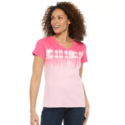 Women's Croft & Barrow® Essential V-Neck Tee -Hot Sale Adult Shop 3482291 Pink Tie Dye