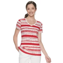 Women's Croft & Barrow® Essential V-Neck Tee -Hot Sale Adult Shop 3482291 Red Painted Stripe