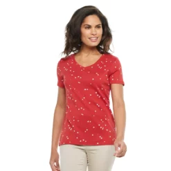 Women's Croft & Barrow® Essential V-Neck Tee -Hot Sale Adult Shop 3482291 Red Stars