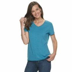 Women's Croft & Barrow® Essential V-Neck Tee -Hot Sale Adult Shop 3482291 Teal Nep