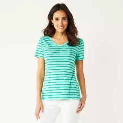 Women's Croft & Barrow® Essential V-Neck Tee -Hot Sale Adult Shop 3482291 Tonal Teal Stripe