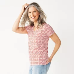 Women's Croft & Barrow® Essential V-Neck Tee -Hot Sale Adult Shop 3482291 White Coral Tile Geo