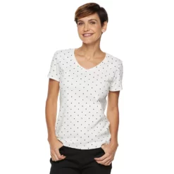 Women's Croft & Barrow® Essential V-Neck Tee -Hot Sale Adult Shop 3482291 White Dot