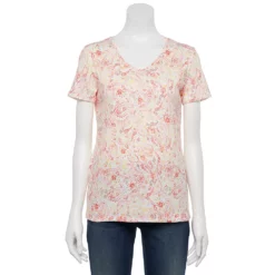 Women's Croft & Barrow® Essential V-Neck Tee -Hot Sale Adult Shop 3482291 White Paisley