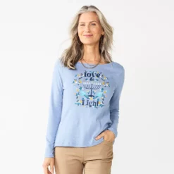 Women's Croft & Barrow® Holiday Long Sleeve Graphic Tee -Hot Sale Adult Shop 3913731 Blue Love And Light