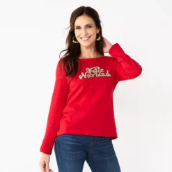 Women's Croft & Barrow® Holiday Long Sleeve Graphic Tee -Hot Sale Adult Shop 3913731 Red Feliz Navidad