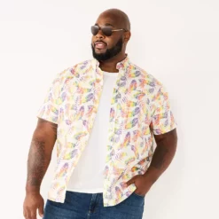 Big & Tall Sonoma Goods For Life® Poplin Button-Down Shirt -Hot Sale Adult Shop 3974513 Multi Tropical