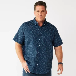 Big & Tall Sonoma Goods For Life® Poplin Button-Down Shirt -Hot Sale Adult Shop 3974513 Navy Bandana Print