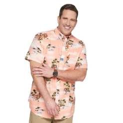 Big & Tall Sonoma Goods For Life® Poplin Button-Down Shirt -Hot Sale Adult Shop 3974513 Pink Island Print