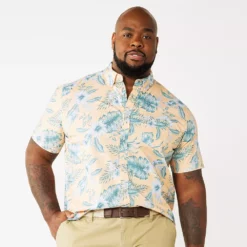Big & Tall Sonoma Goods For Life® Poplin Button-Down Shirt -Hot Sale Adult Shop 3974513 Tropical Floral Peach