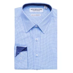 Men's Nick Graham Traveler Collection Performance Modern-Fit Stretch Dress Shirt -Hot Sale Adult Shop 4299763 Blue Graph Check