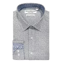 Men's Nick Graham Traveler Collection Performance Modern-Fit Stretch Dress Shirt -Hot Sale Adult Shop 4299763 Gray Kaleidoscope