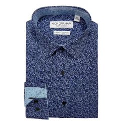 Men's Nick Graham Traveler Collection Performance Modern-Fit Stretch Dress Shirt -Hot Sale Adult Shop 4299763 Navy Deco Geo