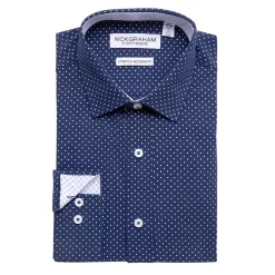 Men's Nick Graham Traveler Collection Performance Modern-Fit Stretch Dress Shirt -Hot Sale Adult Shop 4299763 Navy Pin Dot Print