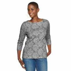 Women's Croft & Barrow® Boatneck Top -Hot Sale Adult Shop 4556649 Black Paisley