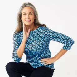 Women's Croft & Barrow® Boatneck Top -Hot Sale Adult Shop 4556649 Blue Brown Geo