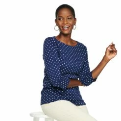 Women's Croft & Barrow® Boatneck Top -Hot Sale Adult Shop 4556649 Navy Dot