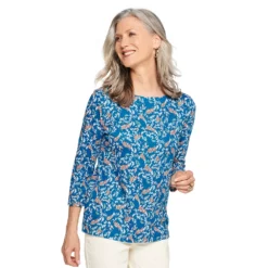 Women's Croft & Barrow® Boatneck Top -Hot Sale Adult Shop 4556649 Teal Folk Vine
