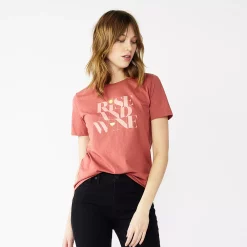 Women's Nine West Crewneck Graphic Tee -Hot Sale Adult Shop 4646703 Rise And Wine