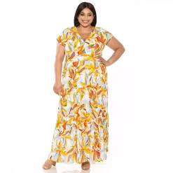 Plus Size ALEXIA ADMOR V-Neck Tiered Maxi Dress