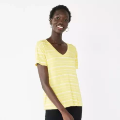 Women's Nine West Essential V-Neck Tee 50 Women's Nine West Essential V-Neck Tee -Hot Sale Adult Shop 4841148 Yellow Stripe