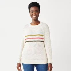 Women's Sonoma Goods For Life® All Over Stitch Crewneck Sweater -Hot Sale Adult Shop 4923526 Beige Stripe