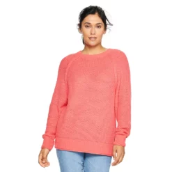 Women's Sonoma Goods For Life® All Over Stitch Crewneck Sweater -Hot Sale Adult Shop 4923526 Coral Breeze