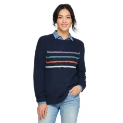 Women's Sonoma Goods For Life® All Over Stitch Crewneck Sweater -Hot Sale Adult Shop 4923526 Navy Stripe
