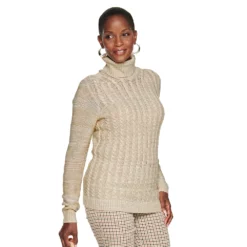 Women's Croft & Barrow® Extra Soft Cable-Knit Turtleneck Sweater -Hot Sale Adult Shop 4924265 Beige Marl