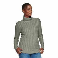 Women's Croft & Barrow® Extra Soft Cable-Knit Turtleneck Sweater -Hot Sale Adult Shop 4924265 Coal Heather