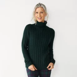 Women's Croft & Barrow® Extra Soft Cable-Knit Turtleneck Sweater -Hot Sale Adult Shop 4924265 Green