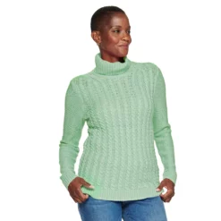 Women's Croft & Barrow® Extra Soft Cable-Knit Turtleneck Sweater -Hot Sale Adult Shop 4924265 Mint