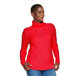 Women's Croft & Barrow® Extra Soft Cable-Knit Turtleneck Sweater -Hot Sale Adult Shop 4924265 Red