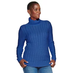 Women's Croft & Barrow® Extra Soft Cable-Knit Turtleneck Sweater -Hot Sale Adult Shop 4924265 Royal Blue Heather