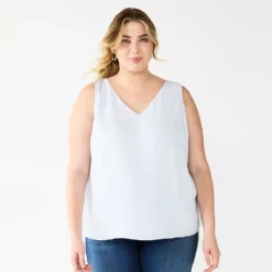 Plus Size Nine West Essential V-Neck Tank -Hot Sale Adult Shop 4952917 Light Blue Ikat
