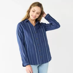 Women's Sonoma Goods For Life® Essential Everyday Button-Down Shirt 30 Women's Sonoma Goods For Life® Essential Everyday Button-Down Shirt -Hot Sale Adult Shop 4991213 Blue Multi Stripe