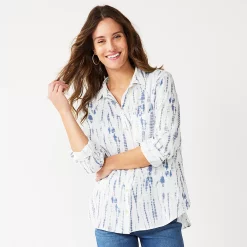 Women's Sonoma Goods For Life® Essential Everyday Button-Down Shirt 27 Women's Sonoma Goods For Life® Essential Everyday Button-Down Shirt -Hot Sale Adult Shop 4991213 Blue Tie Dye